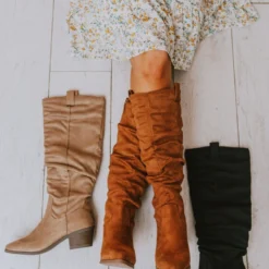 Vendor-unknown Christina Rouched Knee High Boot Black Shoes