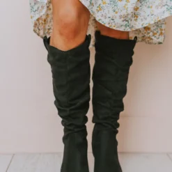 Vendor-unknown Christina Rouched Knee High Boot Black Shoes