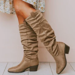 Vendor-unknown Christina Rouched Knee High Boot Taupe