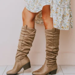 Vendor-unknown Christina Rouched Knee High Boot Taupe