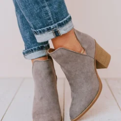 Snatch V Cut Booties Grey Suede Shoes