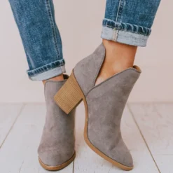 Snatch V Cut Booties Grey Suede Shoes