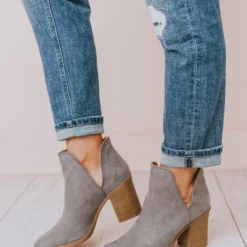 Snatch V Cut Booties Grey Suede Shoes