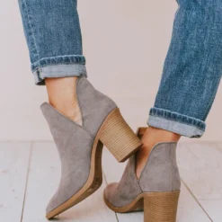 Snatch V Cut Booties Grey Suede Shoes