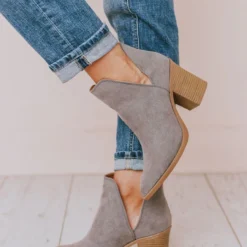 Snatch V Cut Booties Grey Suede Shoes