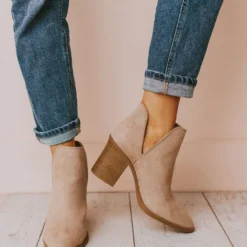 Snatch V Cut Booties Taupe Suede
