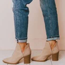 Snatch V Cut Booties Taupe Suede