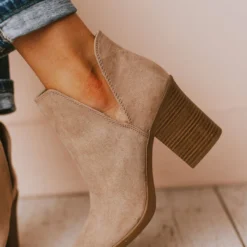 Snatch V Cut Booties Taupe Suede