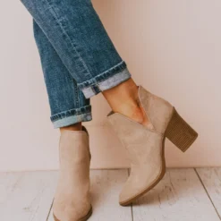 Snatch V Cut Booties Taupe Suede