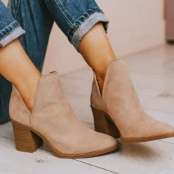 Snatch V Cut Booties Taupe Suede
