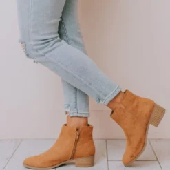 East Lion Sophia Side Cut Out Bootie Camel Shoes