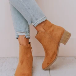 East Lion Sophia Side Cut Out Bootie Camel Shoes