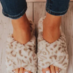 Sandal Shoes Cari X Band Slippers White Leopard