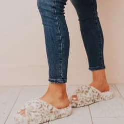 Sandal Shoes Cari X Band Slippers White Leopard