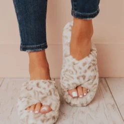 Sandal Shoes Cari X Band Slippers White Leopard