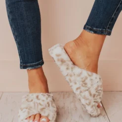 Sandal Shoes Cari X Band Slippers White Leopard