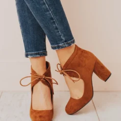 Lucy Avenue Shoes Tess Lace Up Heels Camel