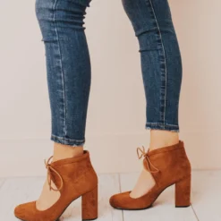 Lucy Avenue Shoes Tess Lace Up Heels Camel