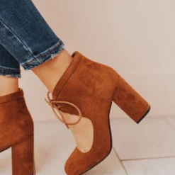 Lucy Avenue Shoes Tess Lace Up Heels Camel