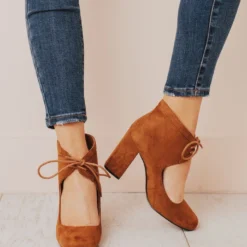 Lucy Avenue Shoes Tess Lace Up Heels Camel