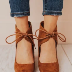 Lucy Avenue Shoes Tess Lace Up Heels Camel