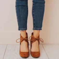 Lucy Avenue Shoes Tess Lace Up Heels Camel