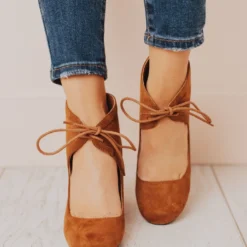 Lucy Avenue Shoes Tess Lace Up Heels Camel