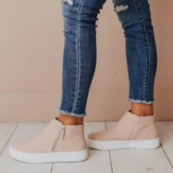 High Top Zipper Sneakers Blush Shoes