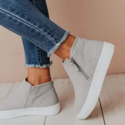 Shoes High Top Zipper Sneakers Grey