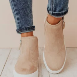 High Top Zipper Sneakers Taupe Shoes