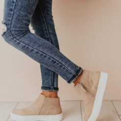 High Top Zipper Sneakers Taupe Shoes