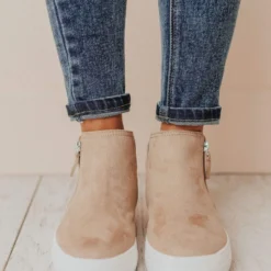 High Top Zipper Sneakers Taupe Shoes