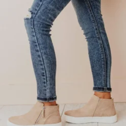 High Top Zipper Sneakers Taupe Shoes