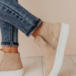 High Top Zipper Sneakers Taupe Shoes