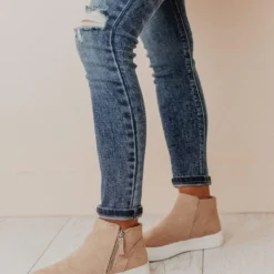 High Top Zipper Sneakers Taupe Shoes