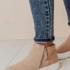 High Top Zipper Sneakers Taupe Shoes