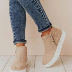 High Top Zipper Sneakers Taupe Shoes