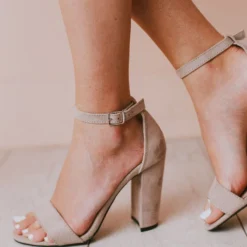 Sandals Shoes Lucille Ankle Strap Heel Taupe