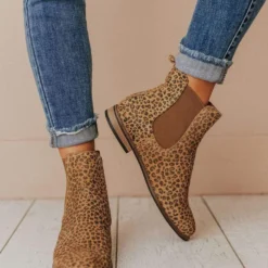 Lucy Avenue Side Stretch Booties Leopard Shoes