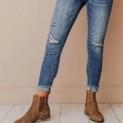 Lucy Avenue Side Stretch Booties Leopard Shoes