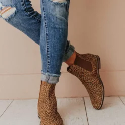 Lucy Avenue Side Stretch Booties Leopard Shoes
