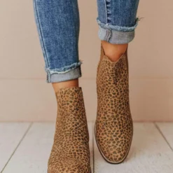 Lucy Avenue Side Stretch Booties Leopard Shoes