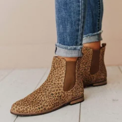 Lucy Avenue Side Stretch Booties Leopard Shoes