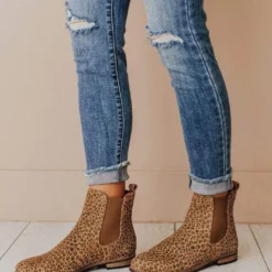 Lucy Avenue Side Stretch Booties Leopard Shoes