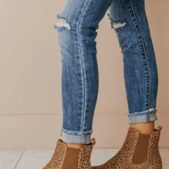 Lucy Avenue Side Stretch Booties Leopard Shoes