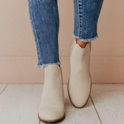 Lucy Avenue Side Stretch Booties Taupe Shoes