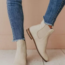Lucy Avenue Side Stretch Booties Taupe Shoes