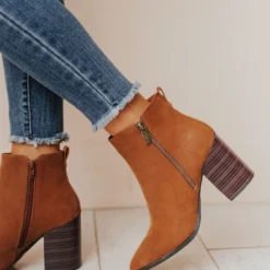 Booties Rigid Stack Heel Bootie Camel Shoes