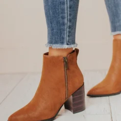 Booties Rigid Stack Heel Bootie Camel Shoes