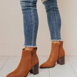 Booties Rigid Stack Heel Bootie Camel Shoes